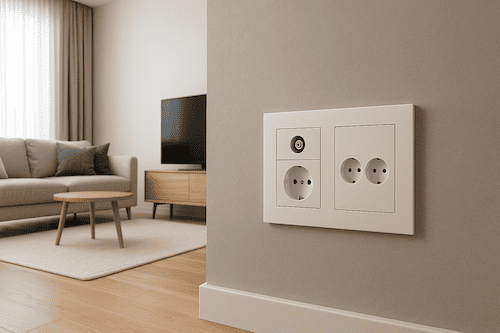 Instalación moderna de tomas de antena TV en salón reformado Instalación moderna de tomas de antena TV en salón reformado