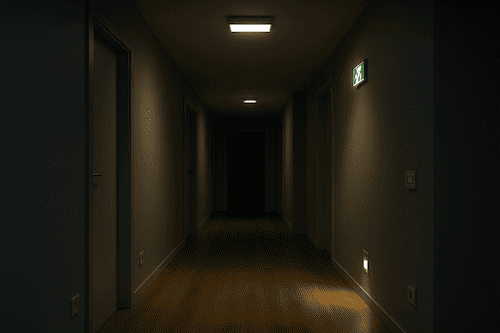 Luces de emergencia modernas integradas en pasillo residencial Luces de emergencia modernas integradas en pasillo residencial