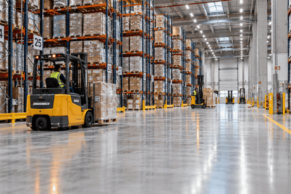 Pavimento industrial de alto rendimiento en entorno logístico