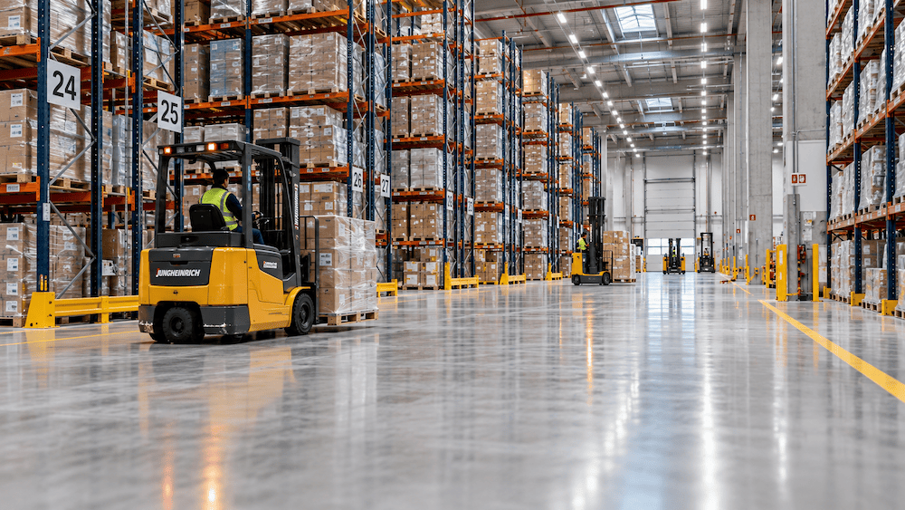 Pavimento industrial de alto rendimiento en entorno logístico